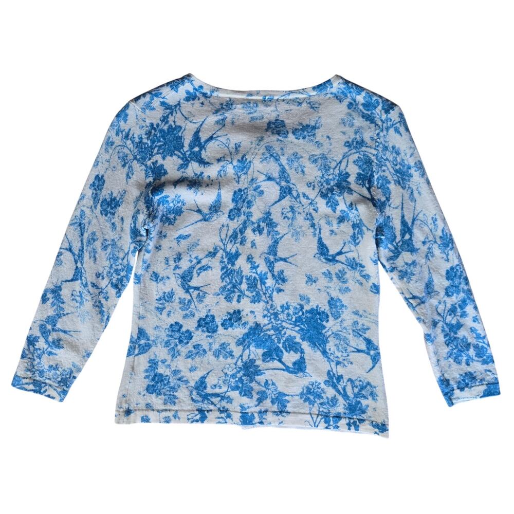 Garnet Hill Women Cottage Coquette Toile Romantic Floral Merino Wool Cardigan S - Picture 4 of 9